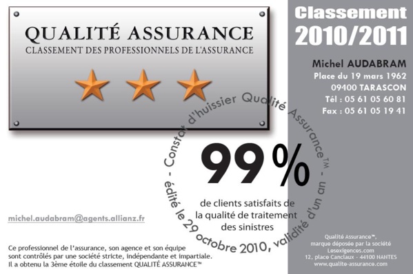 L’AGENCE de Mr AUDABRAM obtient sa 3ème étoile QUALITE ASSURANCE™ 